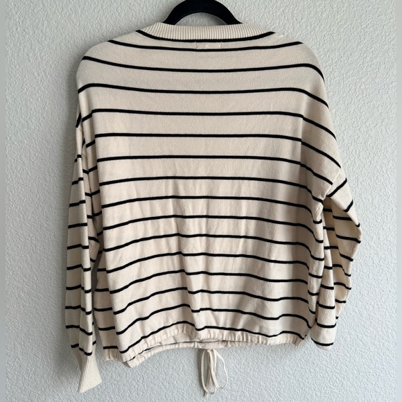 Max Studio medium Cream and Black Striped Sweater with tie drawstring waist - Picture 3 of 4